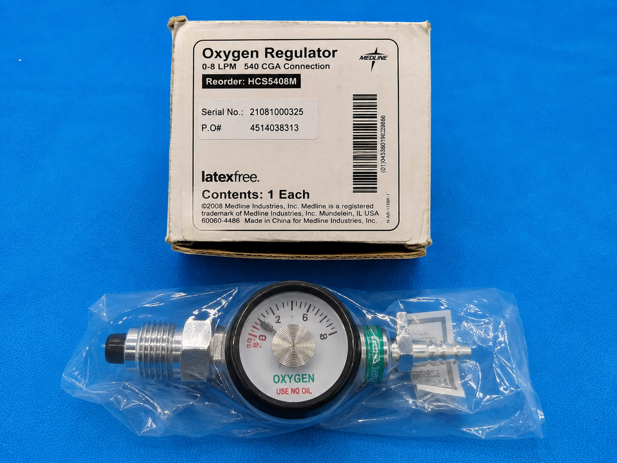 Medline HCS5408M Medical Oxygen Regulator 0-8 LPM CGA 540 Tank Connection
