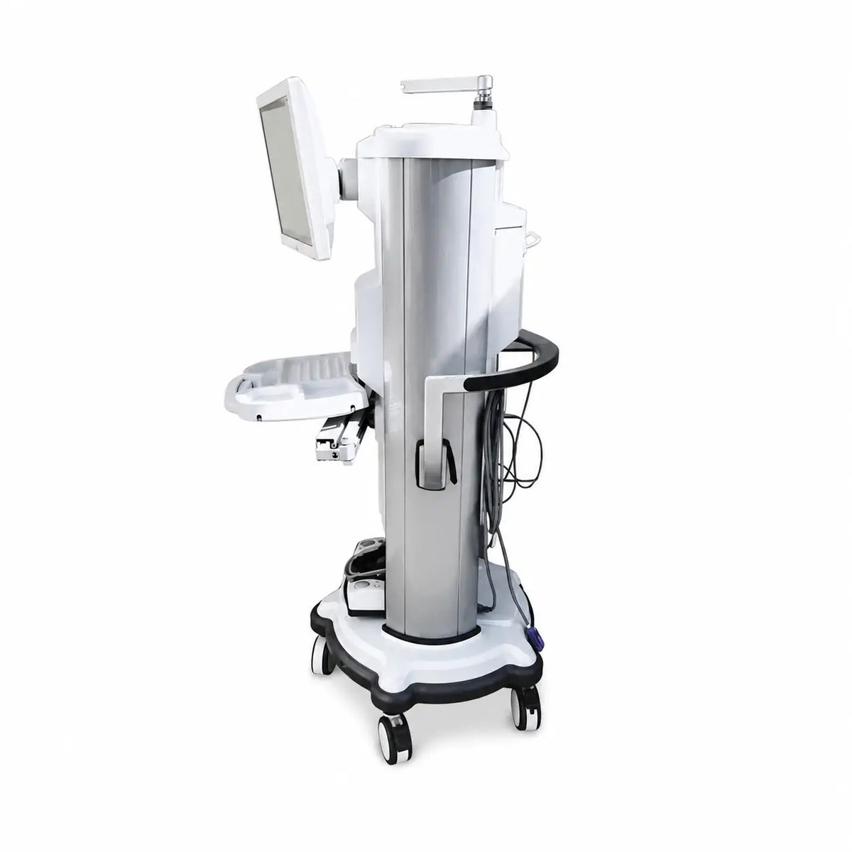 Silver and white medical-grade whitestar signature phacoemulsification system with touchscreen monitor and caster wheels