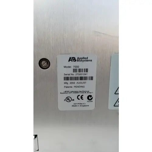 Silver metallic abi prism 7000 sequence detection system labeled applied biosystems model 7000 with barcode and serial number