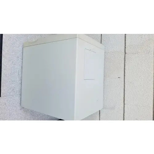 White rectangular outdoor electrical junction box mounted on wall for abi prism 7000 sequence detection system use
