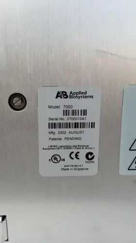 Silver metallic abi prism 7000 sequence detection system labeled applied biosystems model 7000 with barcode and serial number