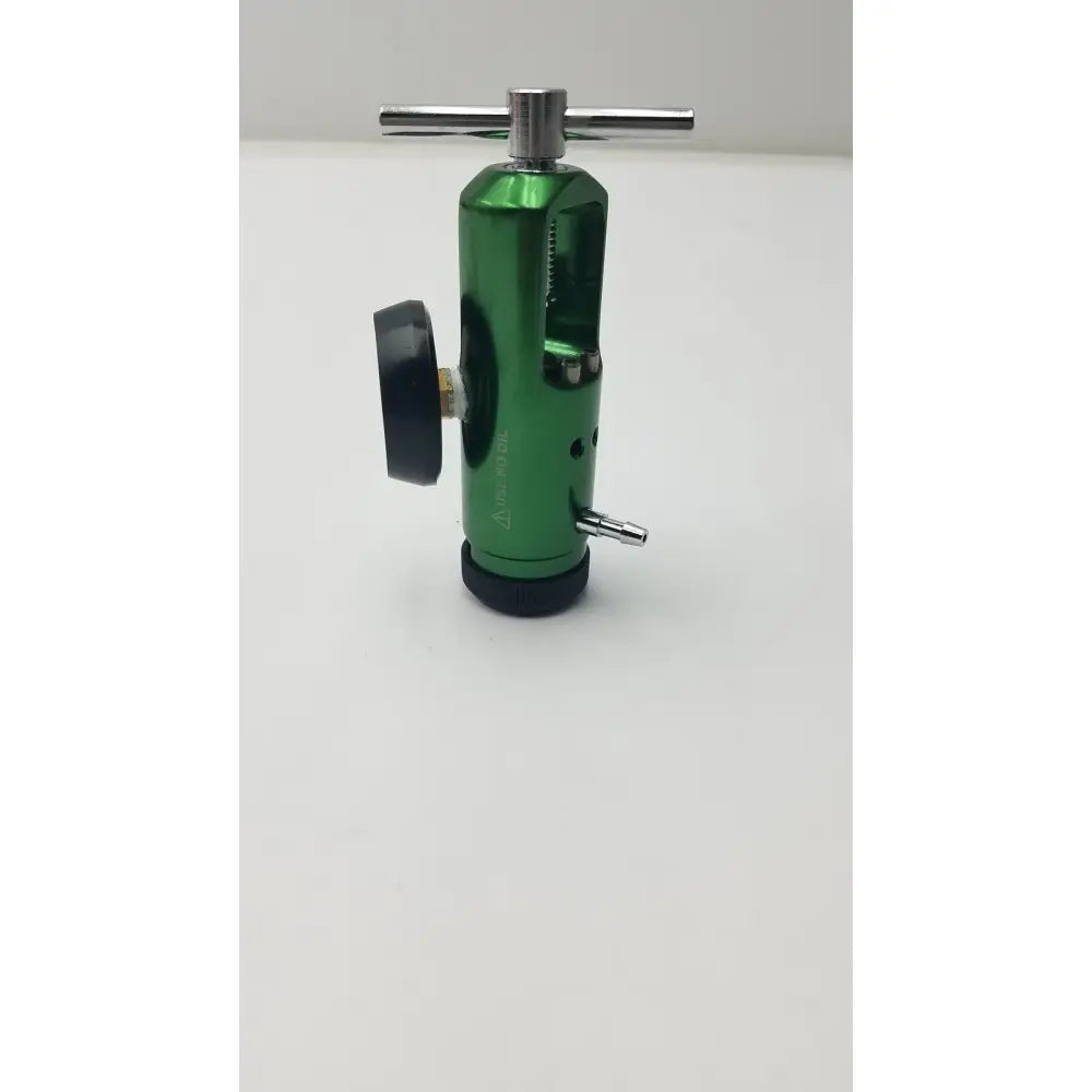 Green metallic access point oxygen regulator or87015mg with black knobs and silver adjustment handle for precise control