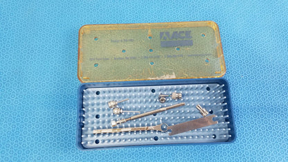 Ace 765-1001 sterilization tray with straumann dental implant surgical instrument kit in blue and gold plastic case with metallic tools