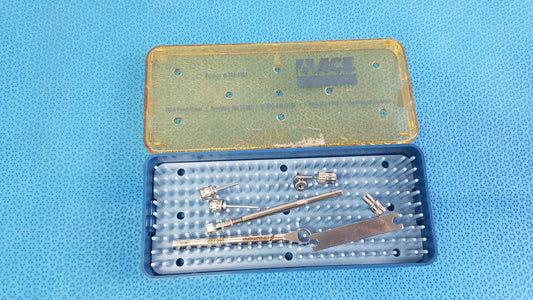 Ace 765-1001 sterilization tray with straumann dental implant surgical instrument kit in blue and gold plastic case with metallic tools