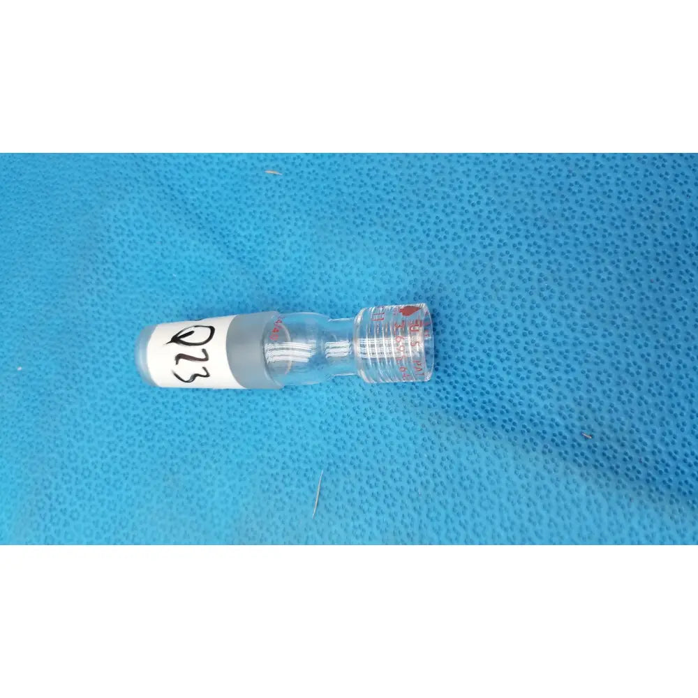 Clear glass ace glass joint mini ace-thred thermometer adapter vial with white label gray cap and red measurement markings