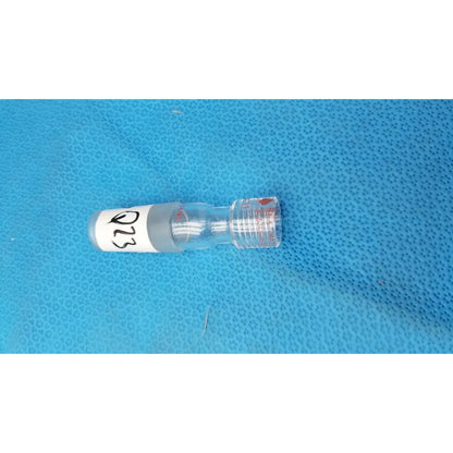 Clear glass ace glass joint mini ace-thred thermometer adapter vial with white label gray cap and red measurement markings