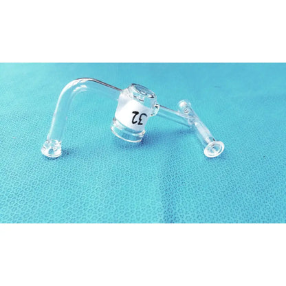 Clear glass ace glass straight bore stopcock with curved arm and white ce label made of borosilicate lab glass