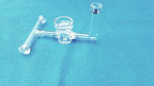 Clear glass ace glass straight bore stopcock with central chamber and two side arms made of borosilicate glass