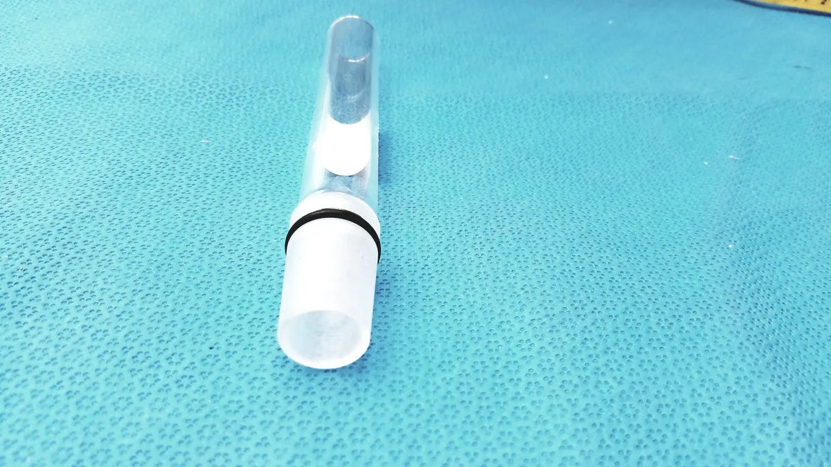 Clear plastic ace glass thermometer adapter with white cap and black ring for inner 24/40 joint connection