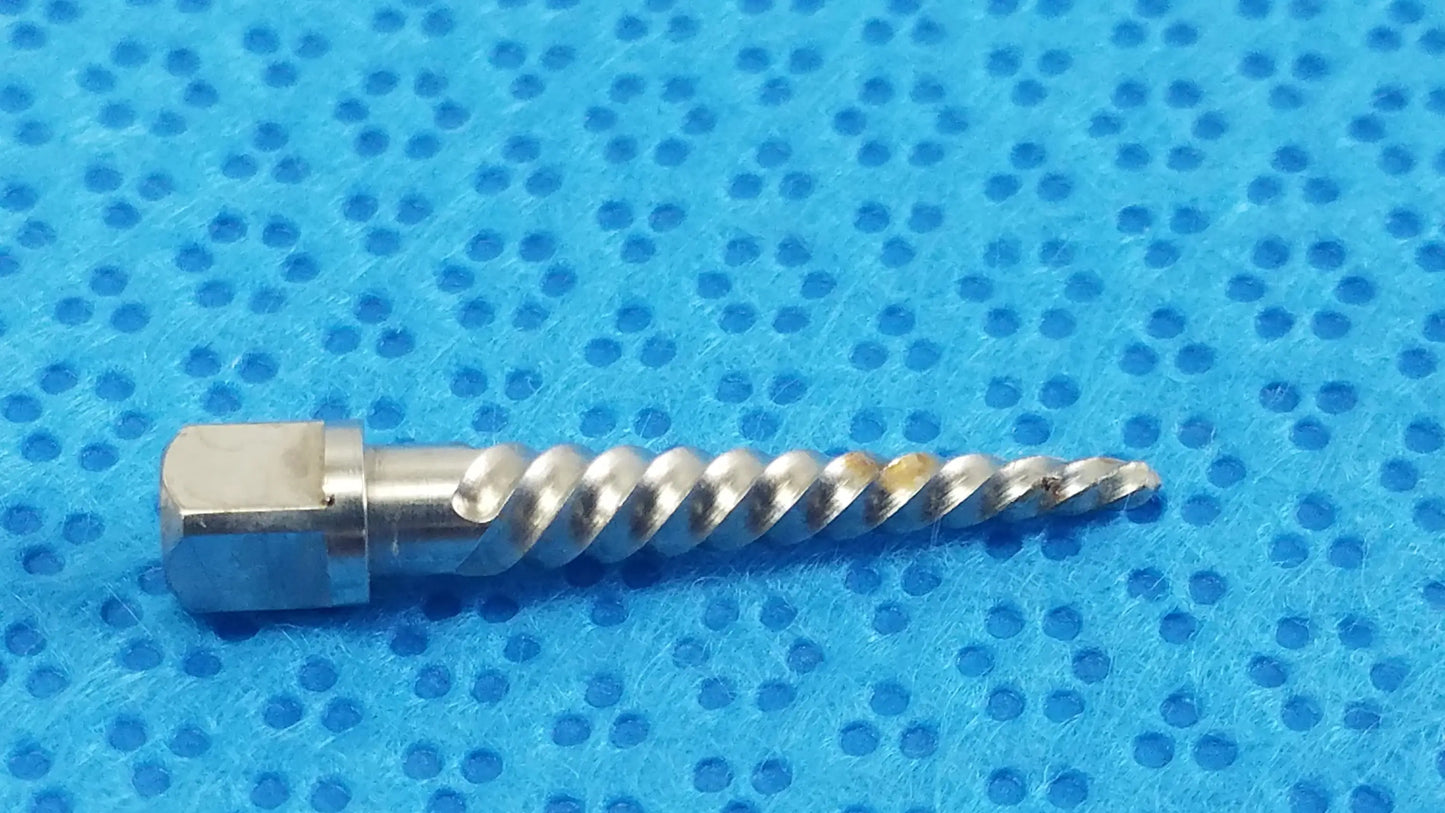 Silver-colored metal dental implant screw with hexagonal head and spiral threads for medical equipment reuse by smiths medical