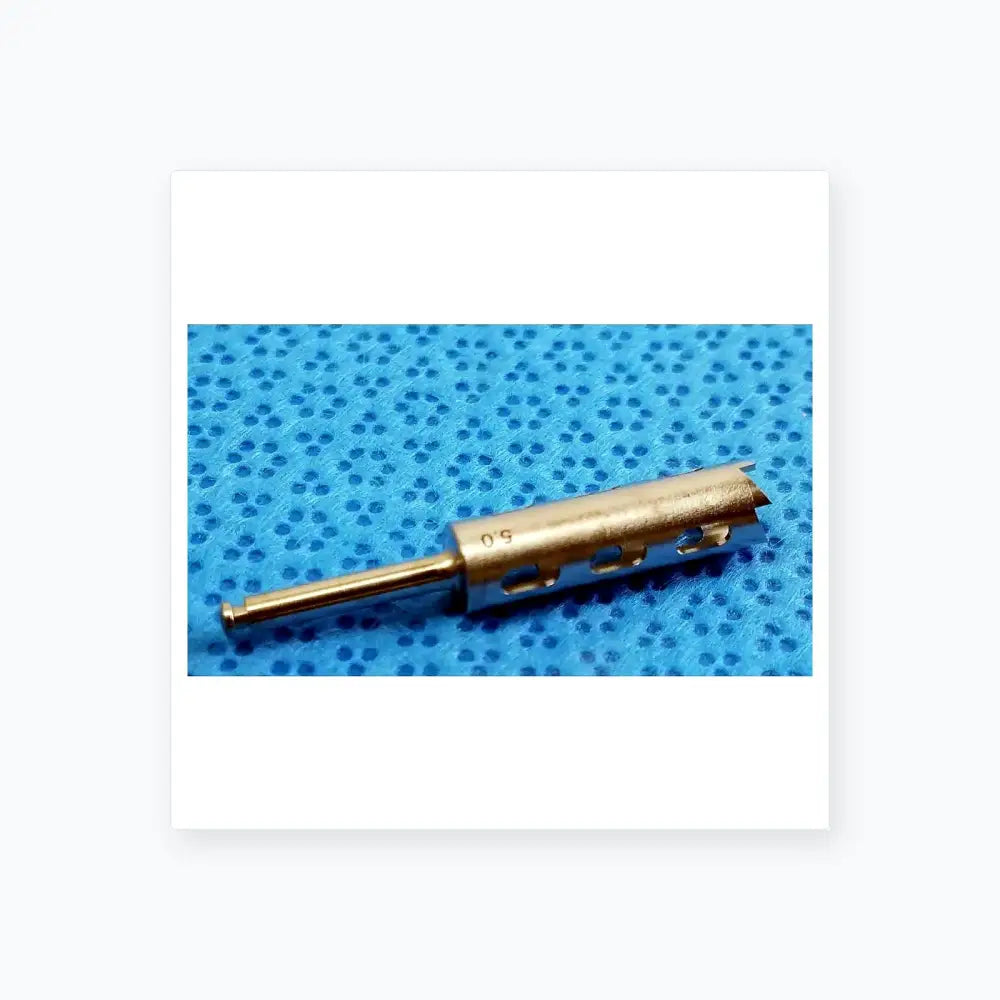 Silver metal drill bit with cylindrical shaft and three holes for ace ophthalmology micro surgery medical equipment tray