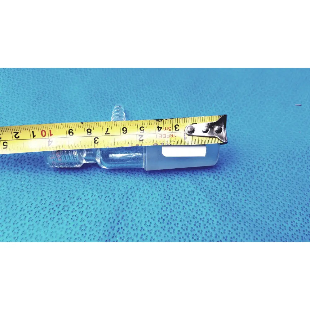 Clear glass lab glass fitting bottle with silver cap and rectangular label area for ace-thred thermometer adapter