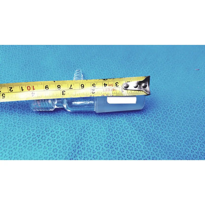 Clear glass lab glass fitting bottle with silver cap and rectangular label area for ace-thred thermometer adapter