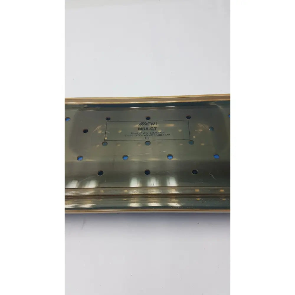 Acmi mra-gt slimline stainless steel storage tray with polished finish and circular holes for slimline sterilization