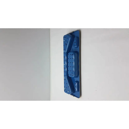 Blue plastic wall-mounted storage rack with compartments and perforated sections for acmi mra-gt slimline sterilization tray