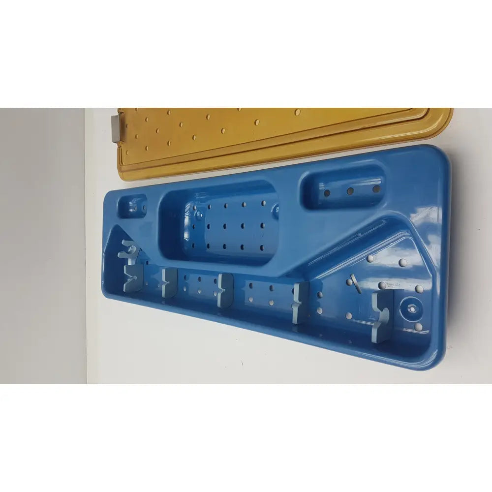 Acmi mra-gt slimline sterilization tray in blue plastic with matching yellow lid for efficient slimline sterilization