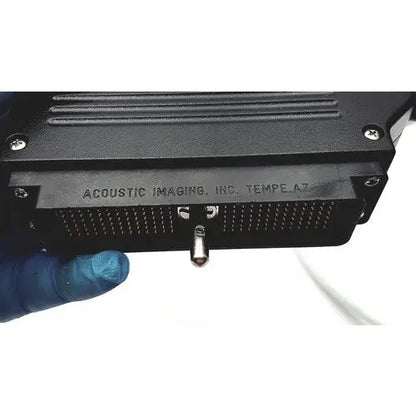 Black rectangular electronic connector with metallic pin from acoustic imaging aia04021 50 mhz probe device