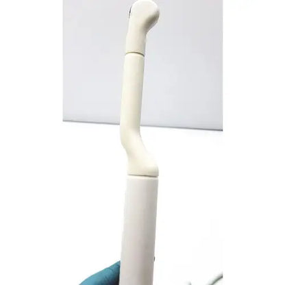 White plastic toothbrush with curved handle and rounded head for acoustic imaging aia04021 50 mhz applications