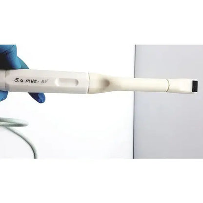 White plastic dental handpiece with black tip and 5.0 mhz 6v print for acoustic imaging aia04021 50 mhz device