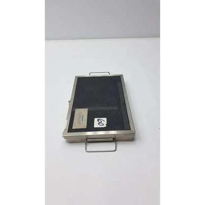 Stainless steel mesh tray with rectangular frame and handles for acufex pcl drill guide accessories use