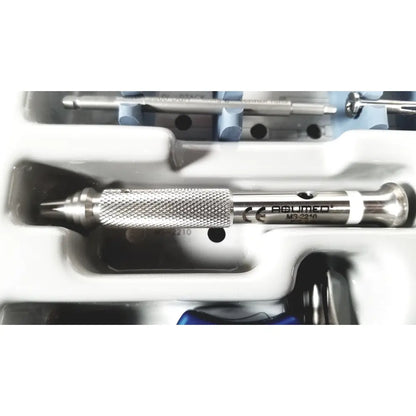 Silver surgical instrument with textured grip and engraved branding from acumed modular hand set missing piece