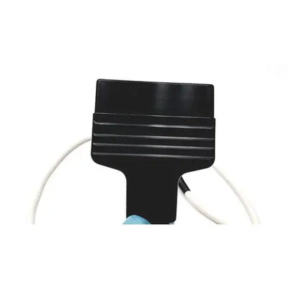 Black plastic acuson l382 3.5 mhz linear array ultrasound transducer probe with rectangular head and white cables