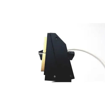 Black plastic acuson l7384 linear array ultrasound transducer probe with gold metallic components and white cable side view