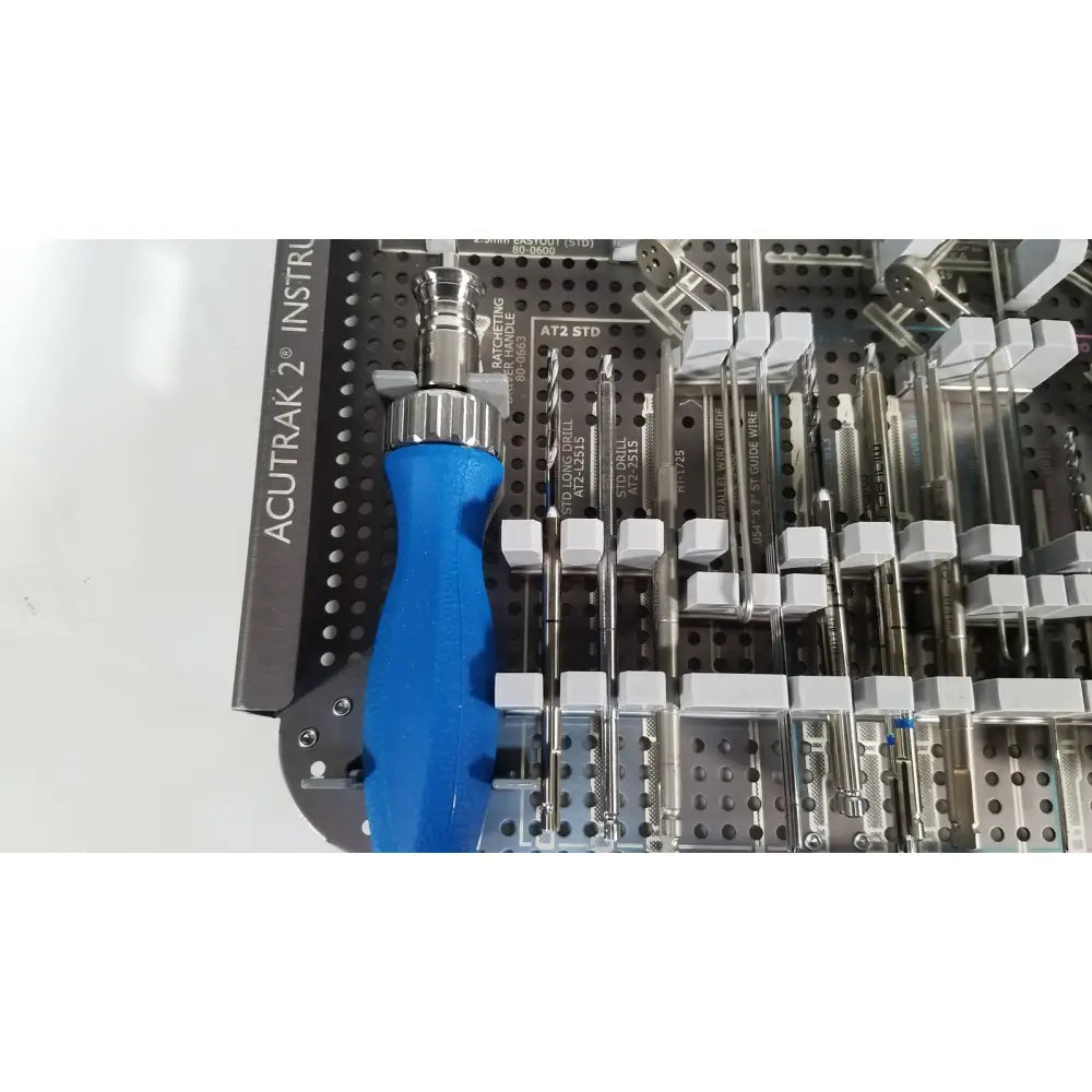 Acutrak 2 headless compression screw system surgical drill with blue handle, metallic shaft, and textured grip for reuse medical use