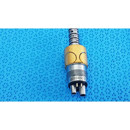 Adapter for w&h lw-style air high-speed handpieces with gold central body and silver threaded sections engraved 03104500