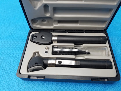 Black and silver adc diagnostix otoscope pocket diagnostic set in molded case for medical examination use