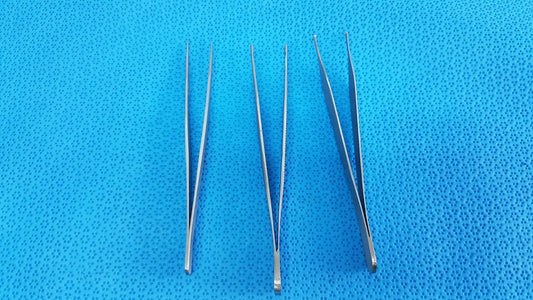 Reuse Medical Adson Kocher Rat Tooth & Fine Straight Jeweler Forceps – lot of 3 Forceps, Hemostats & Needle Holders, second-hand product photo 1