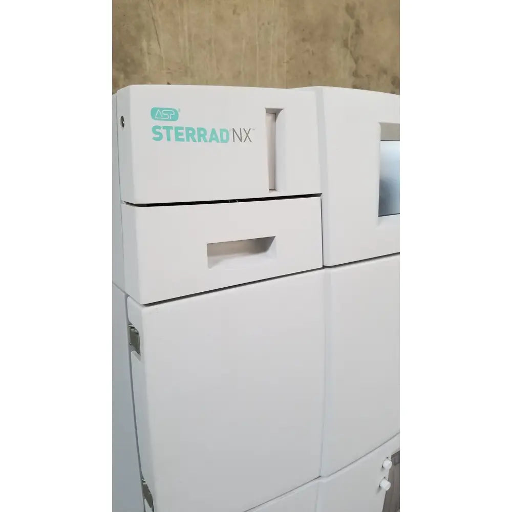 White asp sterrad nx sterilizer with sleek modular design and teal branding from advanced sterilization products