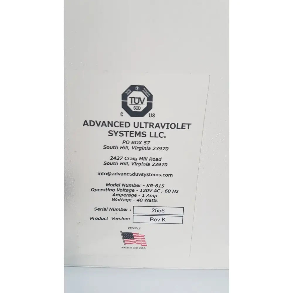 AVUS Advanced Ultra Violet Deep Disinfection System KR-615 40 Watts UV Disinfection System, as-is (for parts) product photo 6