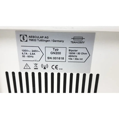 White Aesculap 78532 Lektrofuse electrosurgical generator unit with black ventilation slats and bipolar power supply