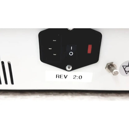Black hexagonal control panel with red power button and labeled switches on white aesculap 78532 lektrofuse electrosurgical generator unit