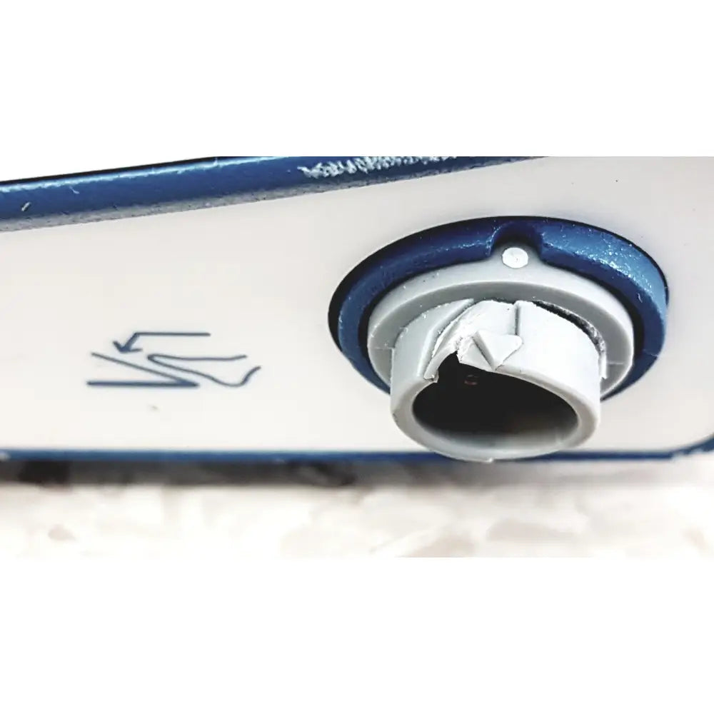 Blue and white plastic connector with cracked gray rubber seal on the back of aesculap 78532 lektrofuse electrosurgical generator unit