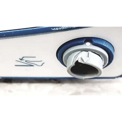 Blue and white plastic connector with cracked gray rubber seal on the back of aesculap 78532 lektrofuse electrosurgical generator unit