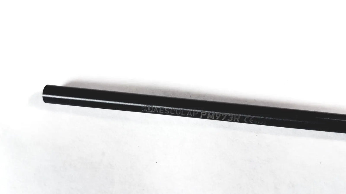 Black cylindrical metal aesculap insulated outer tube with engraved text koa esculap pm973r ce