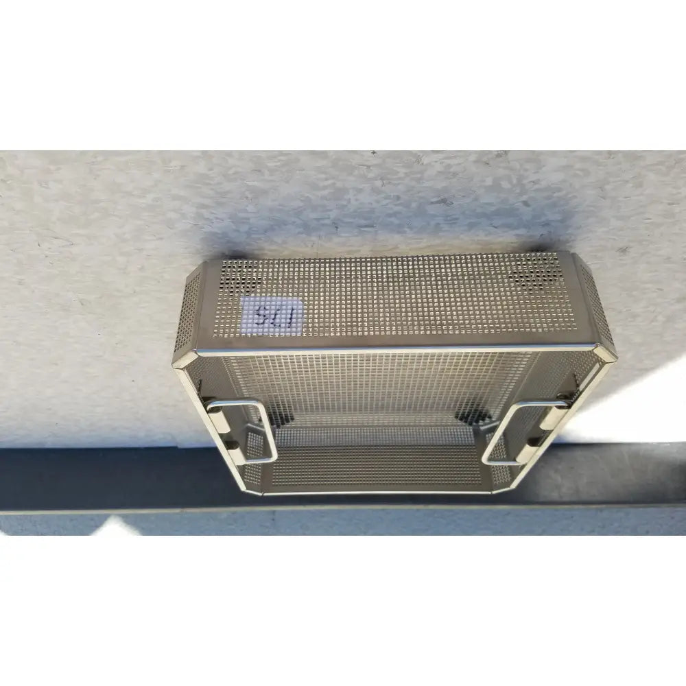 Silver metallic mesh jf113r stainless steel instrument sterilization basket with reinforced corners and side handles