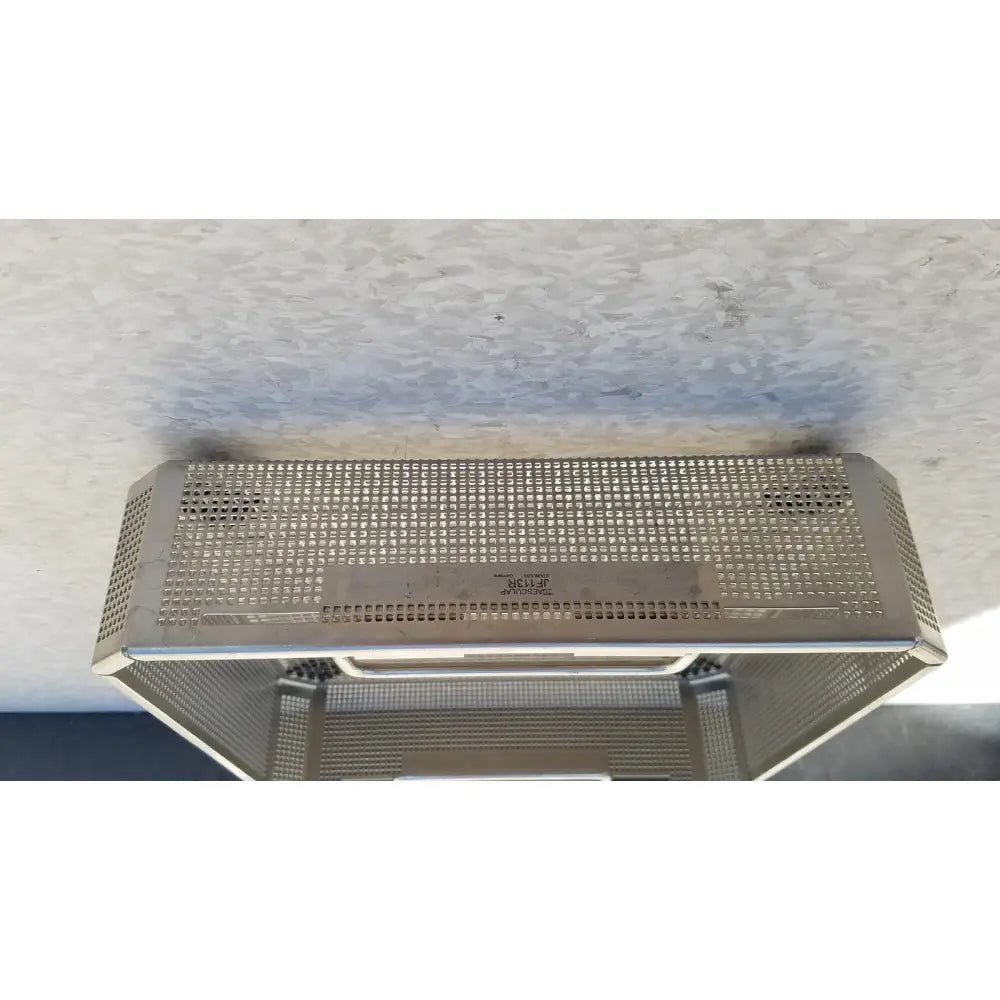Silver metallic mesh rectangular basket with reinforced corners for aesculap jf113r stainless steel instrument sterilization tray