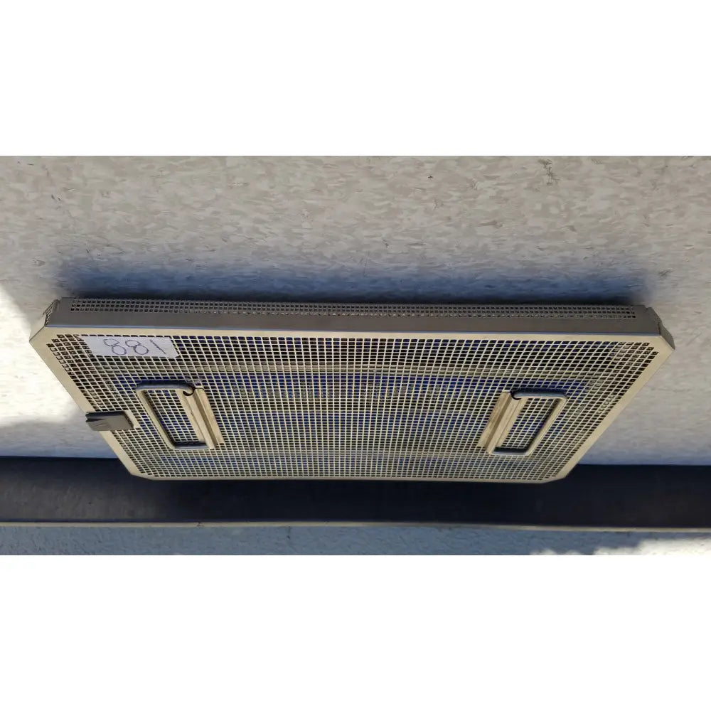 Metal mesh ventilation grille with beige finish and side handles for aesculap jf257r sterilization case tray pn2089a modified