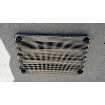 Rectangular metal mesh vent with black plastic corner caps for aesculap jf257r sterilization case tray pn2089a modified