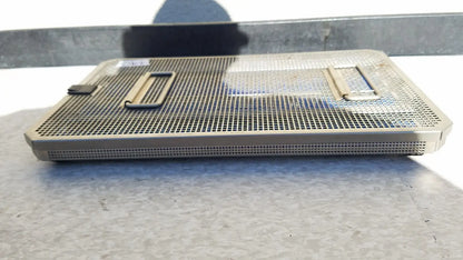 Metal mesh tray with two handles and perforated surface for aesculap jf257r sterilization case pn3046a modified