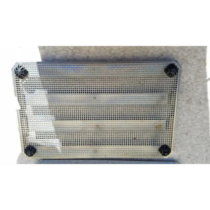 Rectangular metal mesh aesculap jf257r sterilization case tray with black plastic corner feet for medical use