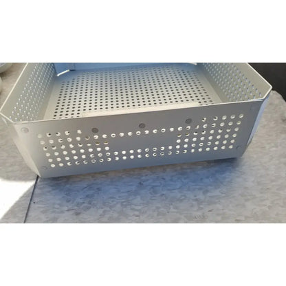 Aesculap JK341 half size sterilization case silver perforated metal basket with hexagonal shape and circular holes