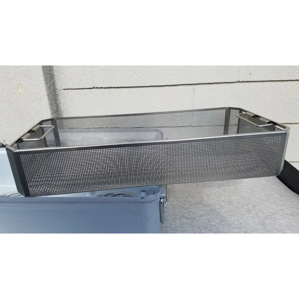 Rectangular stainless steel mesh basket with reinforced frame and handle for aesculap jk489 jk442 sterilization container
