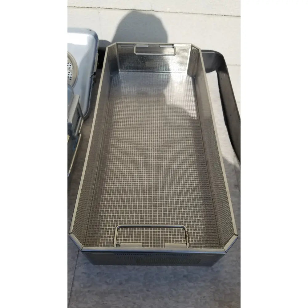 Rectangular stainless steel mesh basket with reinforced handles for aesculap jk489 jk442 sterilization container case