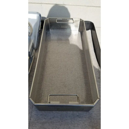 Rectangular stainless steel mesh basket with reinforced handles for aesculap jk489 jk442 sterilization container case