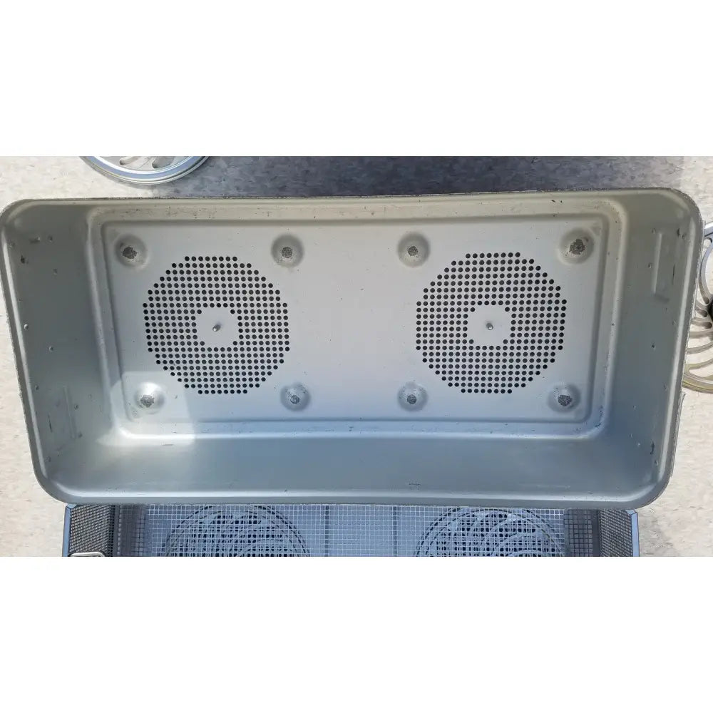 Silver metal ultrasonic cleaner of aesculap jk489 jk442 sterilization container case with two circular perforated grilles
