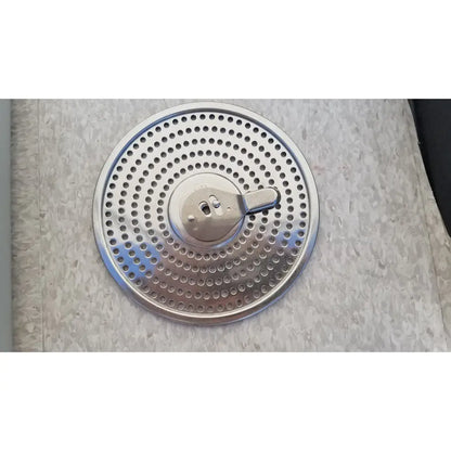 Circular stainless steel strainer with perforated design and central handle for aesculap jn342 sterilization container system